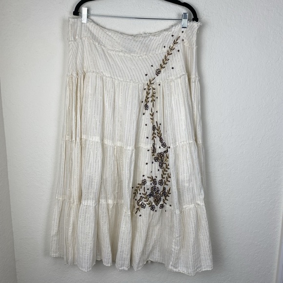 John Paul XL Skirt Tiered Embroidered Beaded Cowgirl Broomstick Full 100% Cotton - Picture 2 of 9